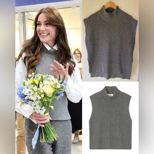 Cefinn 'Janie' Sleeveless Funnel Neck Jumper in MidGrey-ASO Kate Middleton Royal